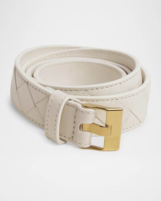 Watch-Buckle Intrecciato Leather Belt